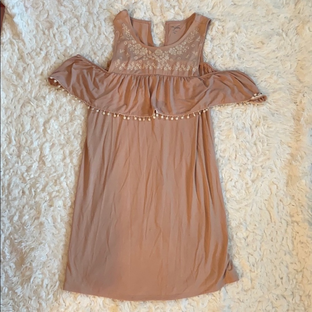 Blush off the shoulder dress